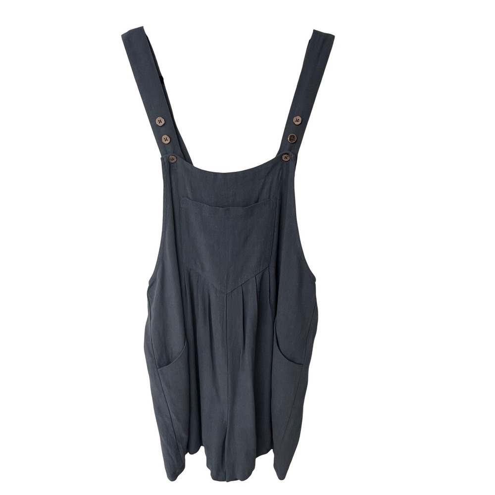Anrabess Overall Romper Jumpsuit Charcoal Gray Sz M L Boho Coastal Cottagecore